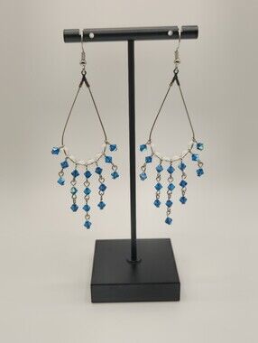 Hand Crafted Blue Crystal Chandelier Drop Earrings